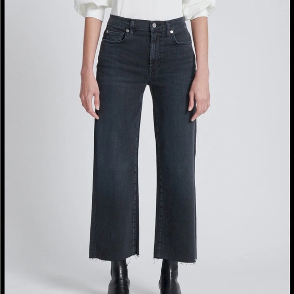 7 For All Mankind Denim - 7 For All Mankind Women's Cropped Alexa Black Wide-Leg Jeans